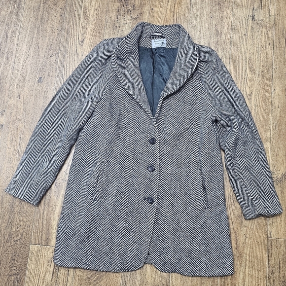 Herringbone Coat Blazer Black and White Pure Wool Button Size 9/10 (Medium) - Picture 8 of 14
